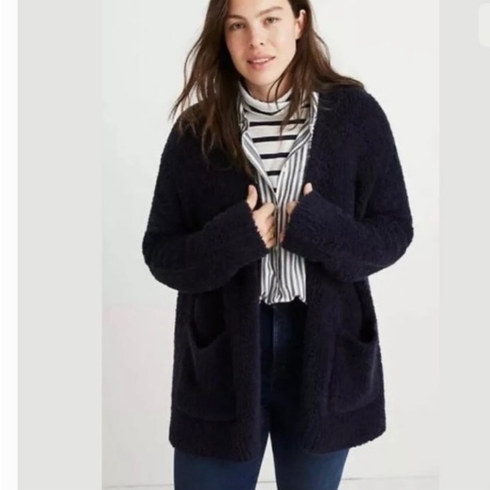 Madewell Teddy Navy Sherpa Cardigan Sweater Sz M